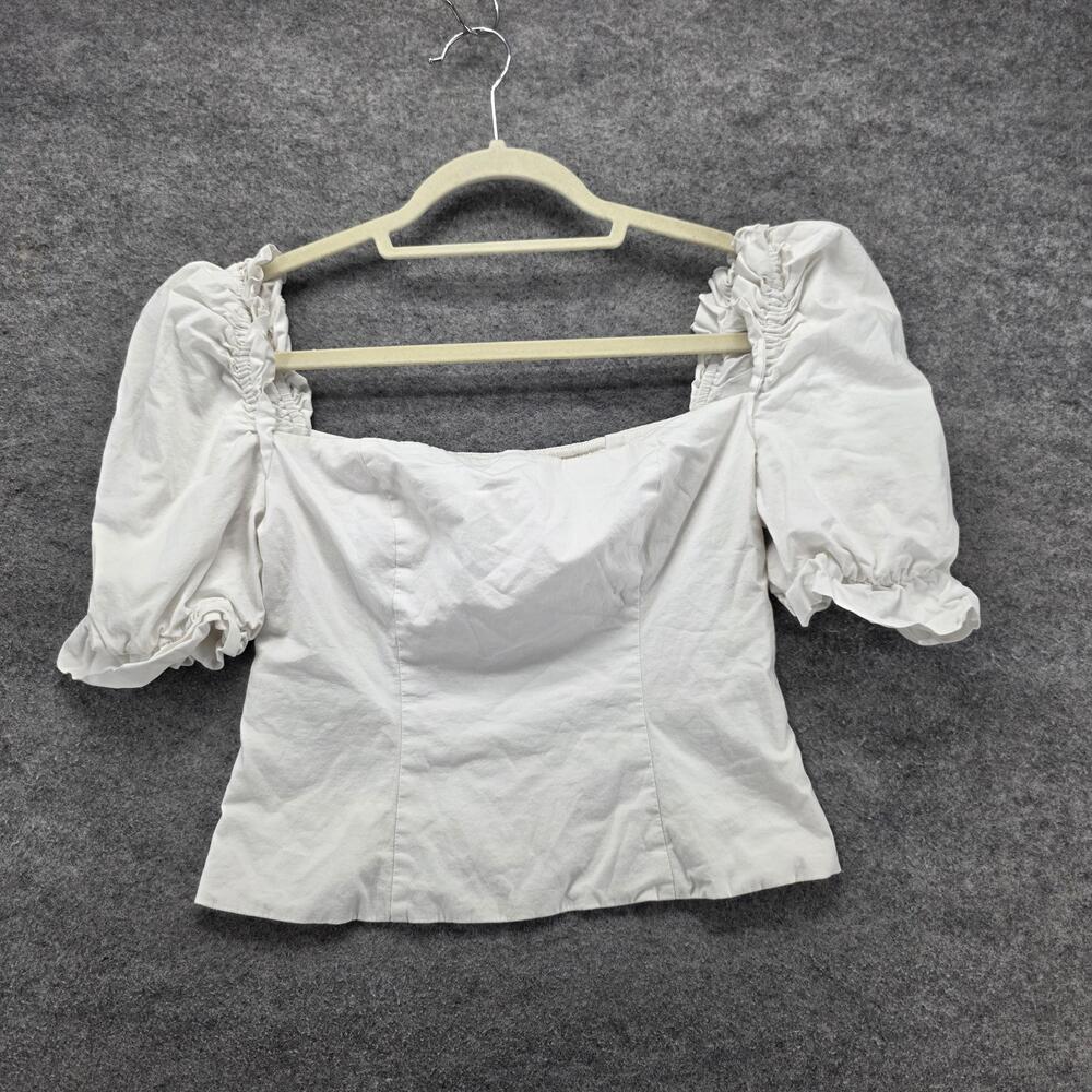 LPA Top Womens Medium White Puff Sleeve Sweetheart Neckline Ruched Back Blouse